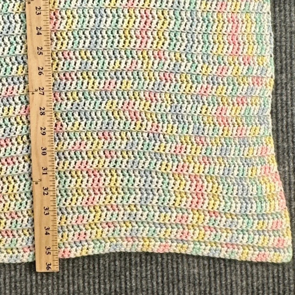 Handmade Crochet Baby Blanket Multicolor Pastel Pink Blue Yellow Crib Stroller